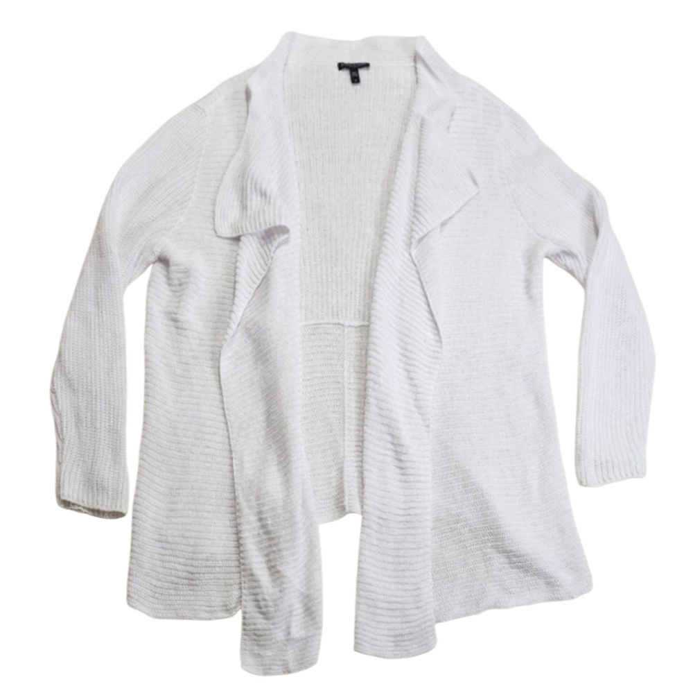 Eileen Fisher White Open-Front Ribbed Cardigan